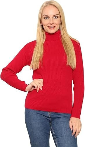 WOMEN'S RIBBED POLO NECK LONG SLEEVE JUMPER LADIES PLAIN HIGH NECK TOP UK 8-14 - Picture 10 of 39