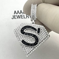 925 Solid Sterling Silver Cubic Zirconia Superman Pendant