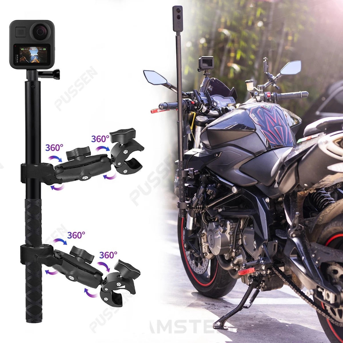 Moto Invisible Selfie Stick Monopode Guidon Support de montage pour Gopro  Max Hero 11 Insta360 One X2 X3 Accessoires