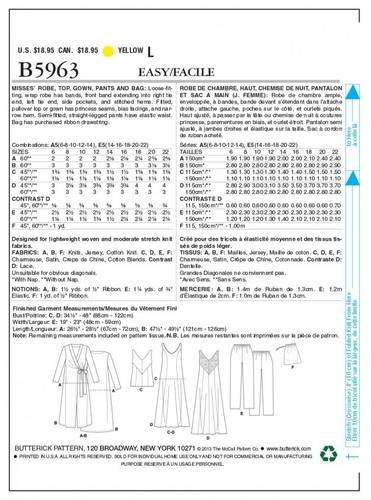 Butterick Damen leicht zu nähen Muster 5963 Ankleid, Pyjama & Schlafanzug... - Bild 2 von 11