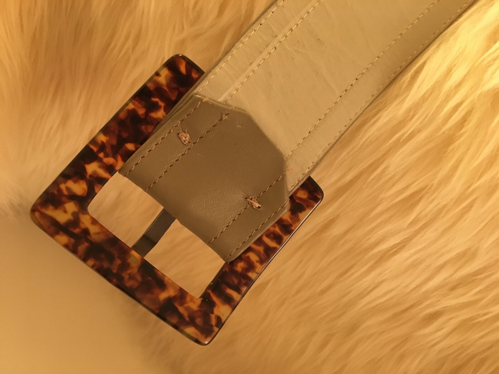 SAINT LAURENT Cintura YSL con fibbia quadrata tartaruga pelle tortora sagomata e cucitura superiore XS