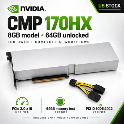 US Stock NVIDIA CMP 170HX 8GB HBM2e 64GB Unlocked AI GPU Tested PCIe 2.0 x16 Mod