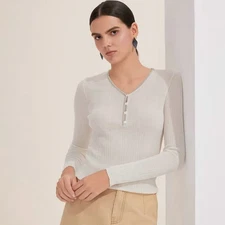 Brunello Cucinelli Womens Autumn Winter New Silk Wool V-neck Knitted Sweater