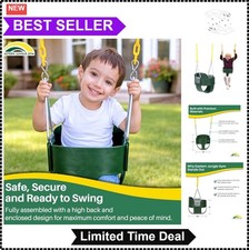 Toddler Bucket Swing High Back Full Seat Green Polyethylene Coated Chains Fully