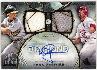Mark McGwire 2022 Topps Diamond Icons Dual Patch Autograph Card #SPDT-MMC 09/10
