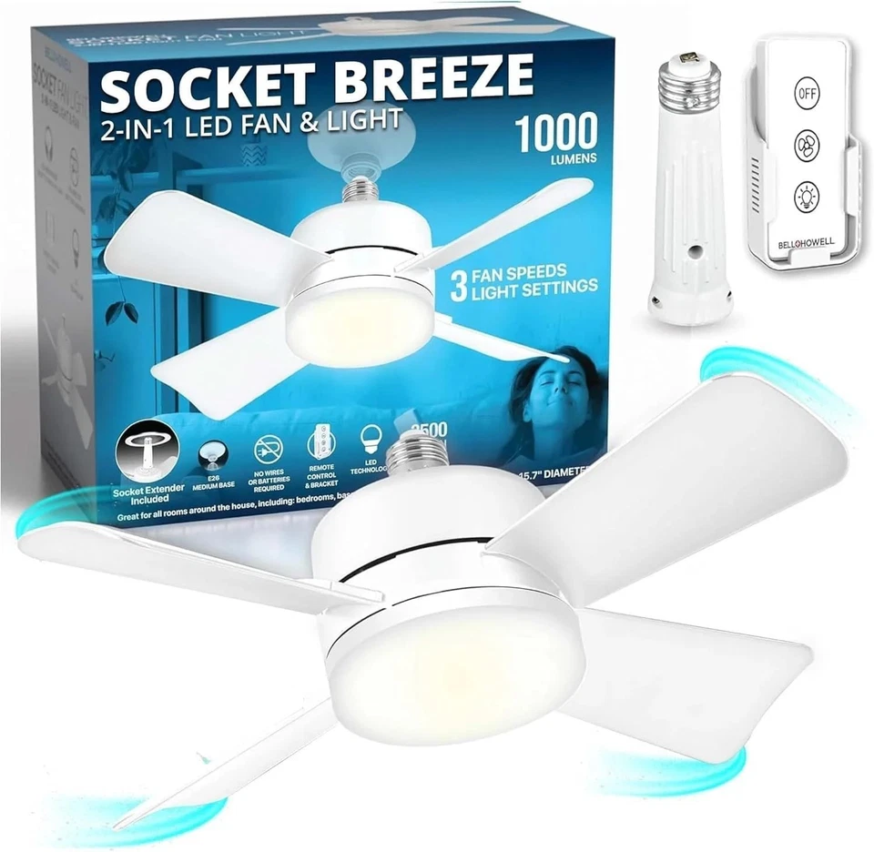 Socket Breeze Ceiling Fan with Adjustable Light - Image 3 of 4