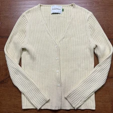 House of Sunny Peggy Cardigan Womens 6 Ivory Ribbed Old Money Quiet Luxury City