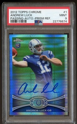 2012 Topps Chrome ANDREW LUCK #1 Passing Prism Refractor RC #/50 -ON-CARD- PSA 9