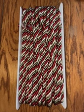 24 Yds 3/8” Cording Twist red, green & Ivory cording continuous length Christmas