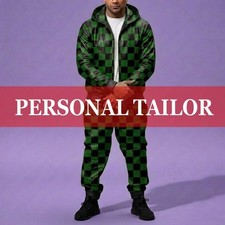 Men's Genuine Soft COWHIDE Leather Hoodie TrackSuit Sweatsuit [BLACK/GREEN]