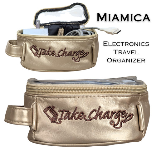 Miamica Charger Travel Case Gold Satin Electronics Organizer Zipper Closure
