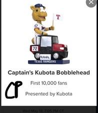 Texas Rangers Mascot Captain's Kubota Bobblehead Pre Sale 5/11/26