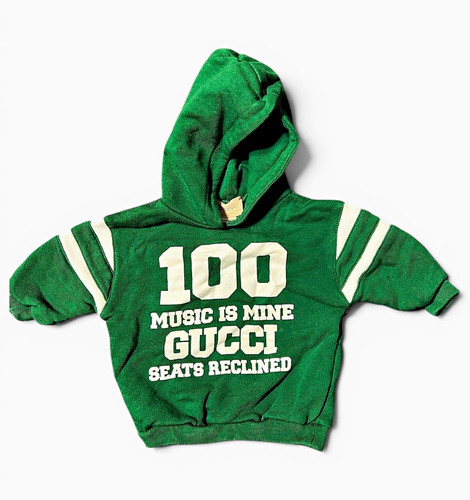 Gucci Kids XS Green Pullover Hoodie Logo Graphic Print 100% Cotton Italy