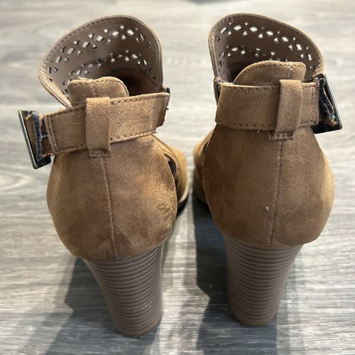 American Eagle offene Zehenpartie Blockabsatz Größe 7 ausgeschnittene Schnallen-Booties hellbraun - Bild 4 von 20