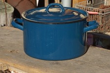 Original DDR Emaille Topf Einkochtopf Suppentopf D 29 H 17 Blau 1960er Retro