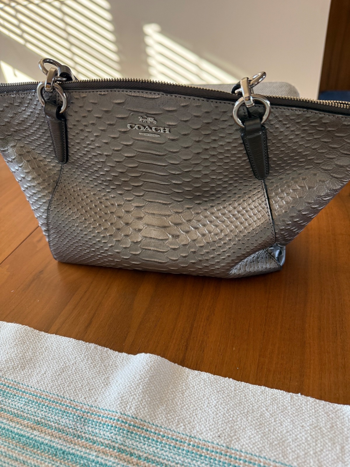 COACH Kelsey Python Embossed Leather Satchel Bag … - image 4