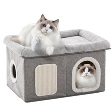 Extra Wide Cat Bed Cave 24.4x16.9x14.2 Inch Foldable Scratch Pad Light Grey