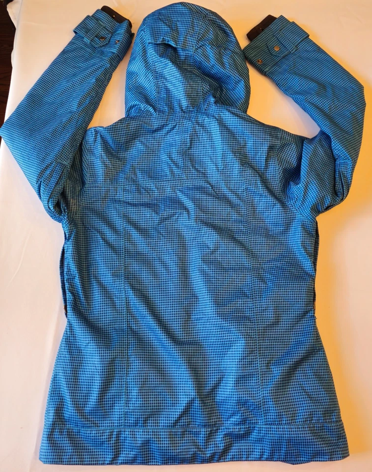 Chaqueta de snowboard Bonfire para mujer pequeña azul a cuadros con capucha aislada clásica Foto 3 de 4