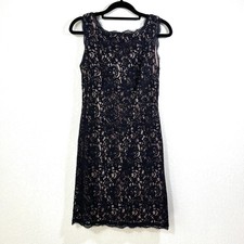 Adrianna Papell Dress Size 4 Black Lace Nude Underlay Sleeveless Exposed Zipper