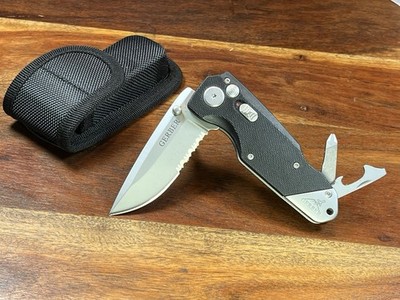 Gerber Obsidian Folding Knife Plunge Lock Combo Edge Blade Excellent +New Sheath