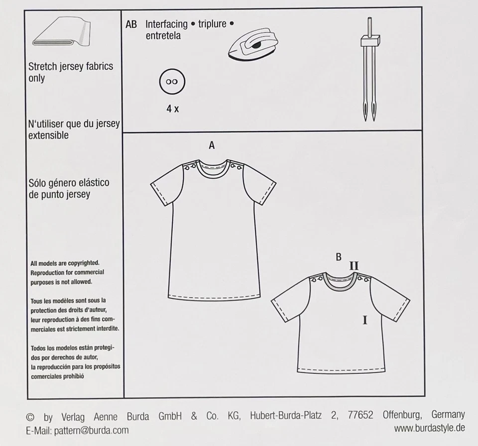 burda kids - Pattern 9229 - Short Sleeved Tee-Shirt Dress, Robe & T-Shirt Top - Image 4 of 4