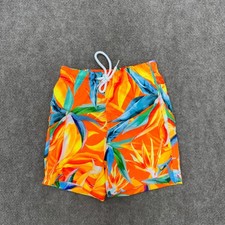 Shein Orange Blue Floral Print Drawstring Swim Trunks Boys Size 4 years