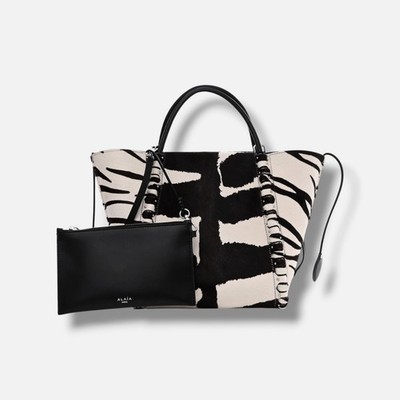 Alaïa Women's Black Calf Hair Zebra Print Small Le Hinge Shoulder Bag