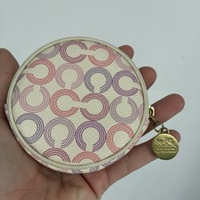 Coach Waverly Coin Purse Op Art Zip Around Satin Lined Case Pink Purple White