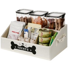 Dog Treat Container Trapezoid Storage Organizer Removable Dividers Medium Beige