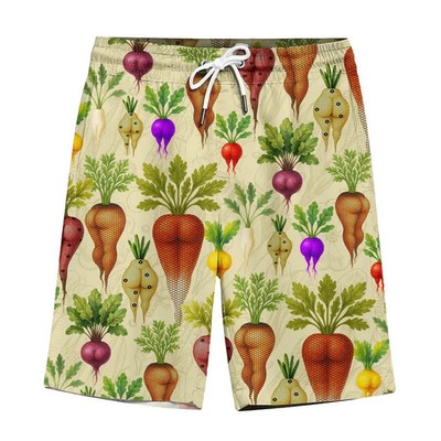 Mens Funny Vegetable Pattern Hawaiian Shorts Tropical Vintage Print