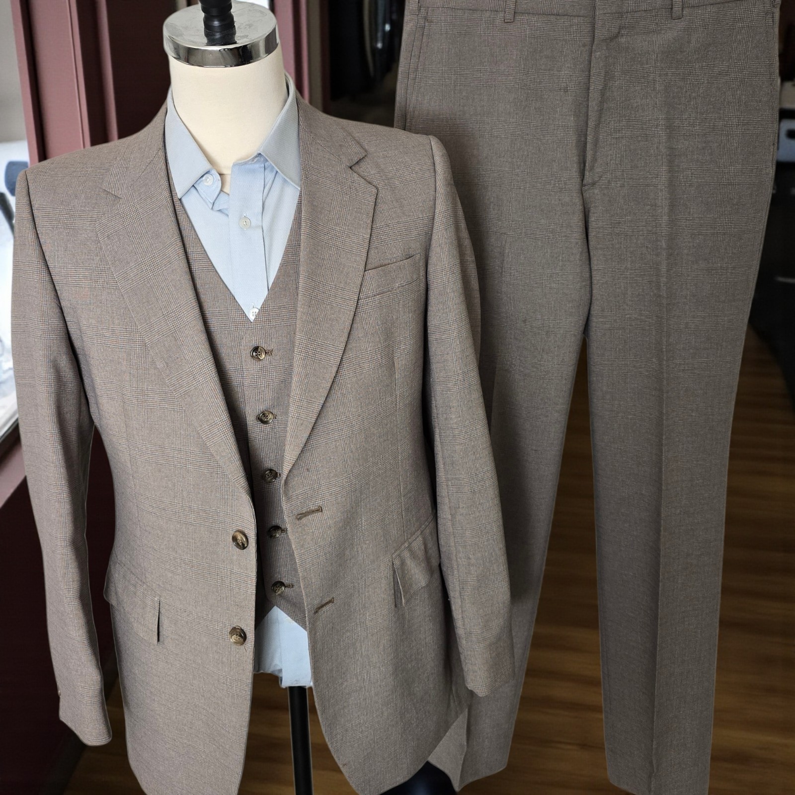 Vtg 1970s 3 Piece Suit 40L 33x32 Flare Leg Kuppenheimer Colorful Glenplaid Poly