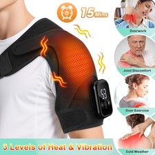 Cordless Heated Vibration Shoulder Joint Brace Therapy Massager Pain Relief