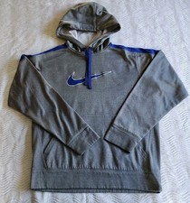Nike Therma-FIT Hoodie Men  s Size Small Grey Blue Swoosh Logo Hooded Pullover