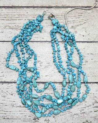 Turquoise 5 Strand Knotted Necklace Sterling Silver Clasp CA Indian Museum