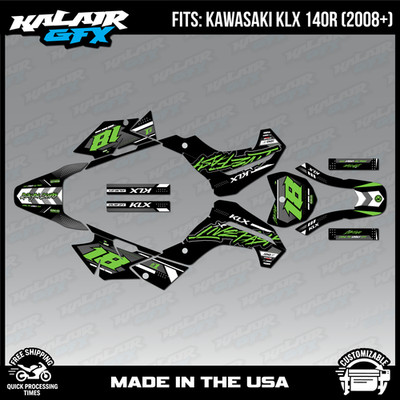 Kalair GFX Graphics Kit for KLX140 2008-2018 and KLX140R 2019+ Rebel - Green