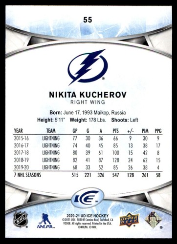 2020-21 Upper Deck Ice Nikita Kucherov Tampa Bay Lightning #55 - Picture 2 of 2