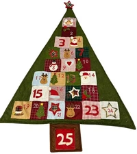 Advent Calendar Tree Shaped Quilted & Felted Detailed With 3” Square Pockets