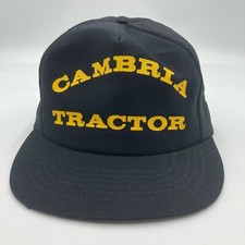 Vintage Cambria Tractor Trucker Hat Cap Black Snap Back Made in USA