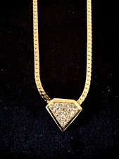18" Superman Shaped Cubic Zirconia Necklace w/ 19 chips on gold Tone
