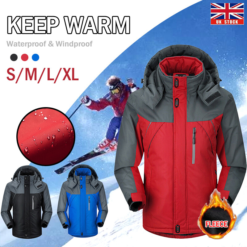 Mens Winter Jacket Hooded Thick Coat Waterproof Ski Snow Hiking Warm