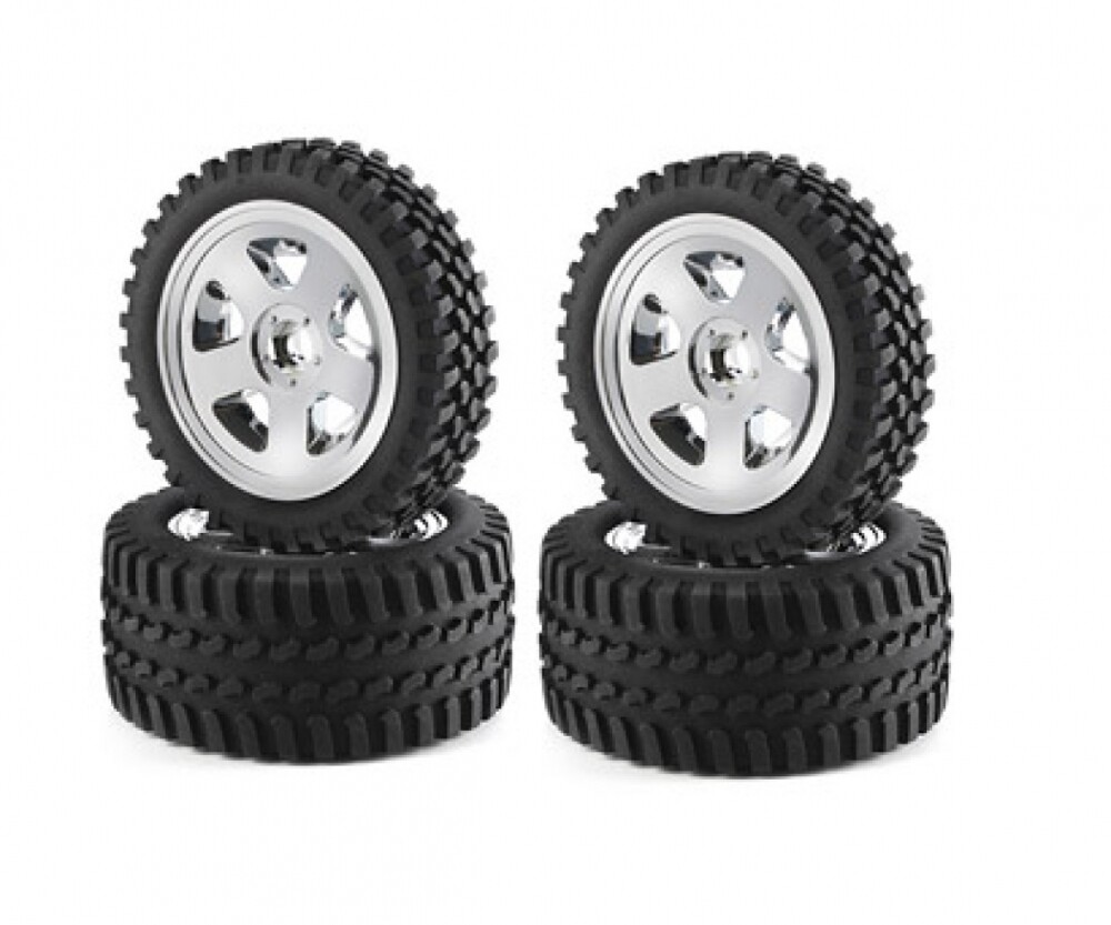 Carson 500900028 - 1:10 Tire/Rim Set All Terrain Chr. - New