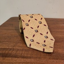 NAUTICA Mens Yellow Floral Blue Squares Print Tie 100% Silk Necktie Made In USA