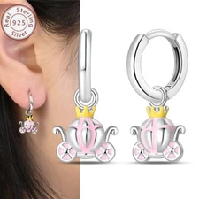 KUNSIR 925 Sterling Silver Whimsical Pumpkin Carriage Dangle Hoop Earrings Women