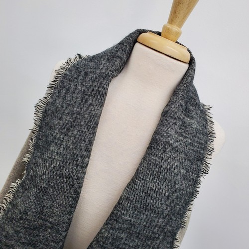 Womens Plaid Fringe Poncho Vest Cardigan One Size Gray Black Striped Long - Picture 5 of 11