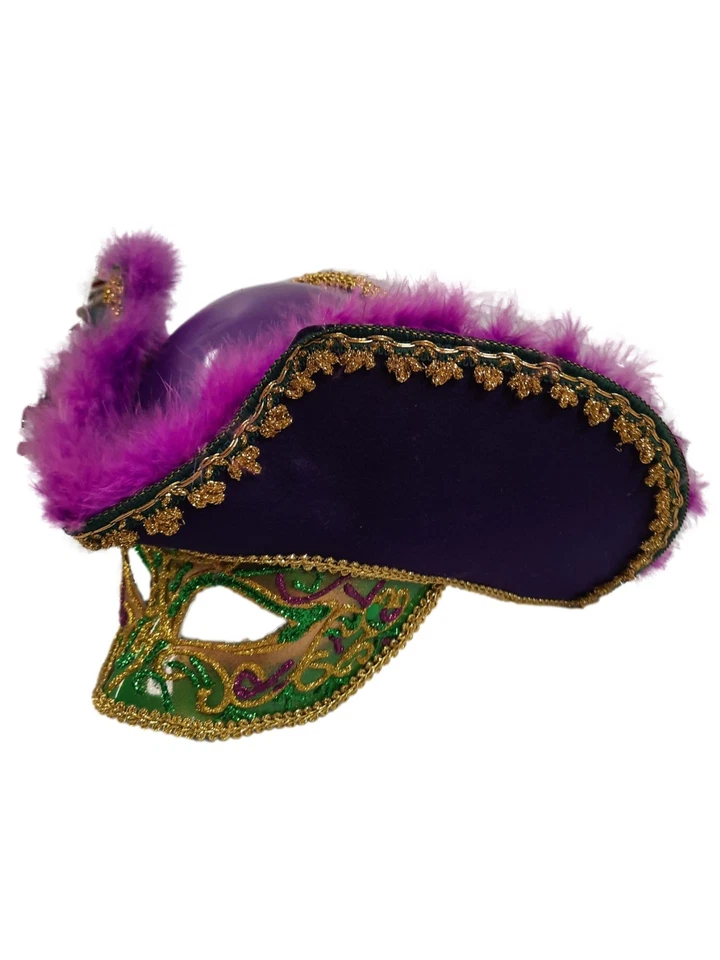Gold Purple Green Pirate Captain Mask Halloween Mardi Gras - Image 4 of 4