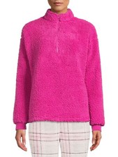 muk Luks Womens Quarter Zip Faux Sherpa Lounge Pullover Sweatshirt Berry Pink M