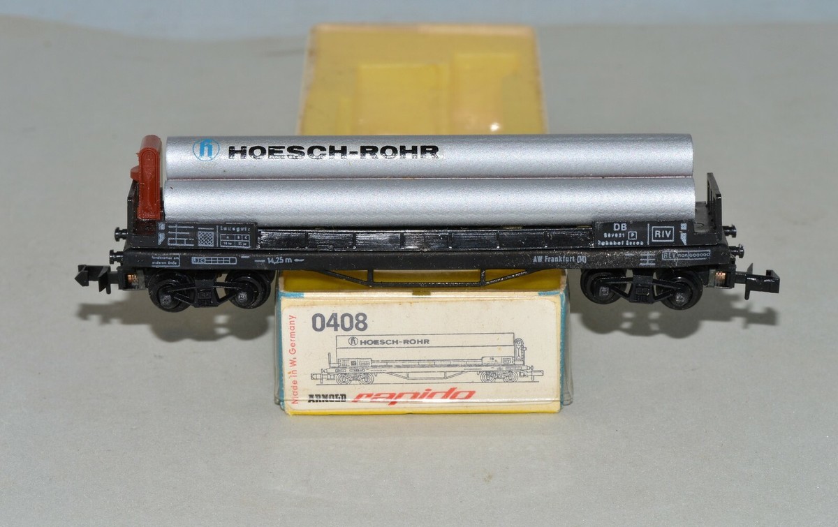 N Scale Vintage Arnold 0408 Freight Car w/ HOESCH-ROHR Pipe Load