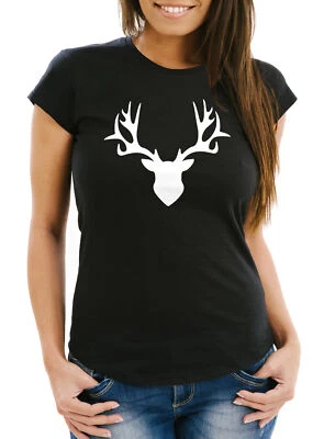 Damen T-Shirt Hirsch Geweih Slim Fit Moonworks®