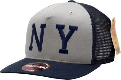 NYC New York Yankees Puff Embroidered Trucker Mesh Cap Hat FLAT BILL Baseballer 3D Puff Embroidery Black & White Trucker Cap | New York  main image 3
