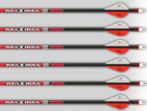 Carbon Express Maxima Red 350 Arrows Factory Fletched w/ 2"  Blazer Vanes 6 Pack - Picture 1 of 1
